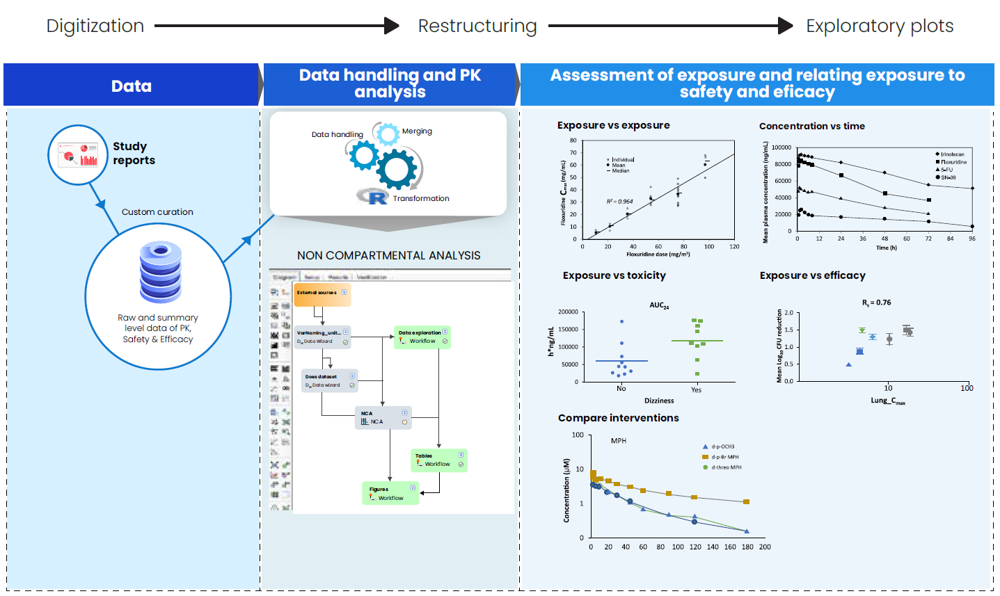 Fig 1: Process map for the creation of PTRD reports. The process is initiated with raw data curation based on customized variables. The data is then analyzed and the outputs are summarized visually.